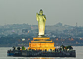 Statue of Buddha in lake Hussainsagar in Hyderabad.jpg